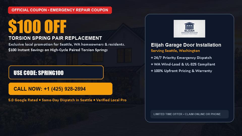 $100 OFF Dual High-Cycle Torsion Spring Replacement in Seattle, WA - Elijah Garage Door Installation